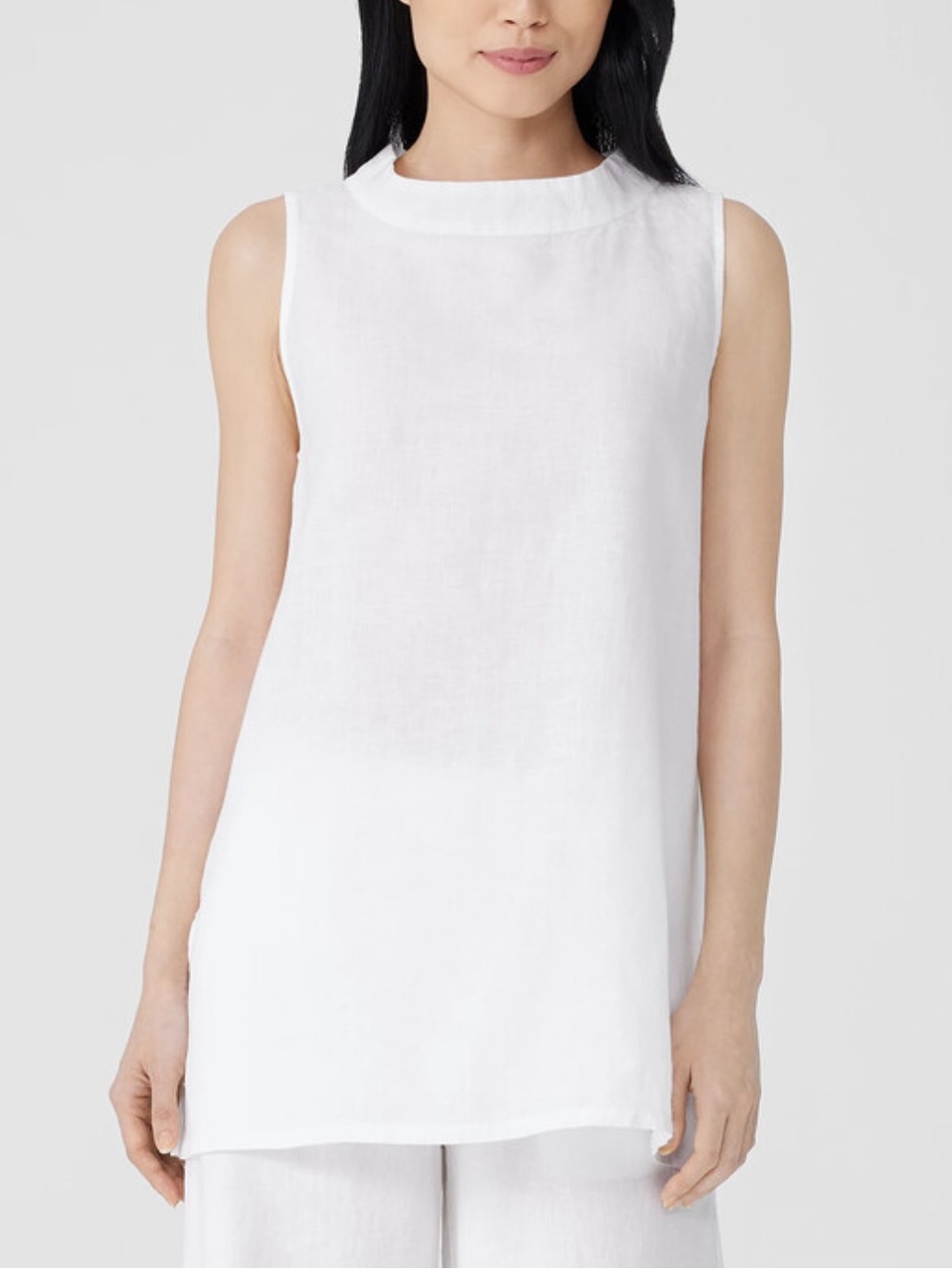 Eileen Fisher Womens Organic Linen Mock Neck Top Lagenlook Coastal Minimalist